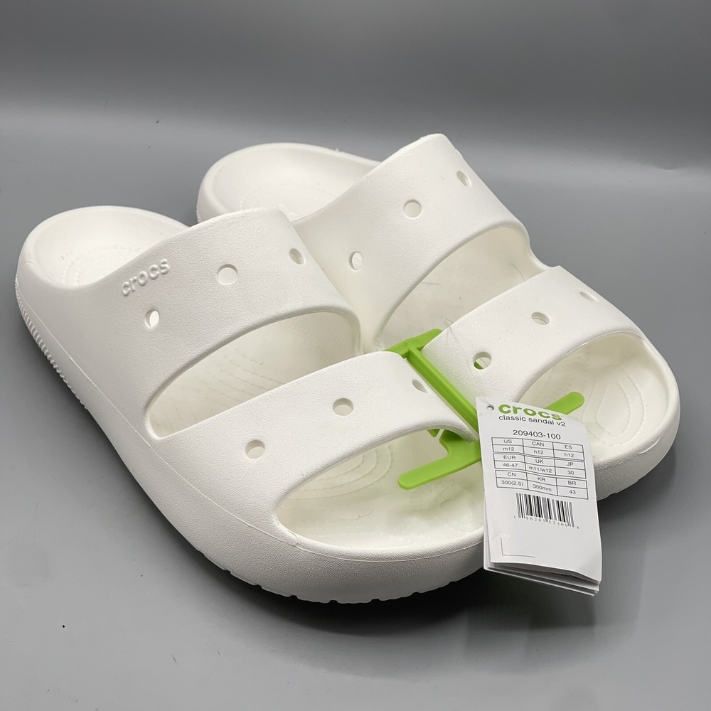Crocs Men's 12‎ White Slides Lightweight Classic Sandals V2 Sports Open Toe